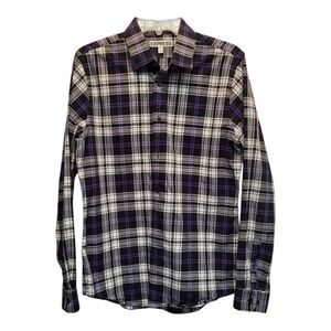 Express Men's Extra Slim Fit Plaid Shirt in Black Purple White- Size M